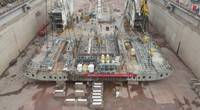 The construction of the Finneco II is progressing and the first keel-block of the new vessel was laid into the shipyard’s dry dock. (Photo: Finnlines)