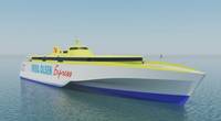 Two new high-speed ferries to be run by Spanish ferry operator Fred. Olsen are each to be powered by four MTU 20-cylinder 8000 M71L engines from Rolls-Royce. The ferries will be 117m trimarans, designed by Austal Australia, and are to ply the waters around the Canary Islands from 2020. (Image: Rolls-Royce Power Systems)