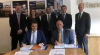 On the contract signing photo from left to right: First row: Joppe Neijens (Sales manager, Damen Shipyards Group), Simon Willis (CEO, Hanson UK). Second row: James Whitelaw (Managing Director, Asphalt & Contracting, Hanson Aggregates), Louise Collacott (Company Solicitor, Hanson UK), Jas Suman (Purchasing Director, Hanson UK), Rod Lafargue (Managing Director, Hanson Aggregates Marine), Martin de Bruijn (Managing Director Workboats, Damen Shipyards Group)