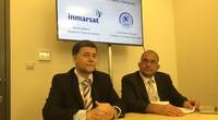 Left to right: Inmarsat’s Maritime President Ronald Spithout with Christodoulos Protopapas, Chairman of the Hellenic Space Agency (Photo: Greg Trauthwein)