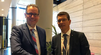 Remi Eriksen, Group President and CEO of DNV GL with KONGSBERG President and CEO Geir Håøy (Photo: Kongsberg)