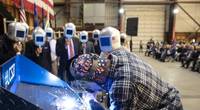 A welder authenticates the keel of LCS 27, the future USS Nantucket, by welding the initials of ship sponsor Polly Spencer. Pic: Lockheed Martin Nantucket