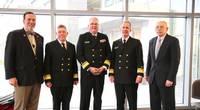 "The President's Panel" helped to bring the 10th Annual Maritime Risk Symposium to a close yesterday. (L to R); Eric Johansson, SUNY Maritime; RADM Michael E. Fossum, Superintendent, Texas A&M Maritime Academy; RADM Michael Alfultis, President, SUNY Maritime College; RADM Francis X. McDonald, President of Massachusetts Maritime Academy, and moderator RADM Fred Rosa (USCG, Ret.), Johns Hopkins APL. (Photo: SUNY Maritime)