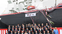 Front row, fifth from left, Satoshi Onoda, president of JERA; seventh, Seiji Izumisawa, president and CEO of Mitsubishi Heavy Industries; fourth, Tadaaki Naito, NYK president. (Photo: NYK Group)