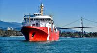 The future Capt. Jacques Cartier, the second of three Offshore Fisheries Science Vessels (OFSV) to be designed and built by Seaspan at its Vancouver Shipyards (VSY), began sea trials on October 10, 2019. Photo: Seaspan Shipyard.