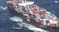 At least nine containers are reported to be protruding from APL England after the ship lost at least 40 containers overboard off the coast of Australia. (Photo: AMSA)