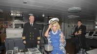 Seabourn Ovation godmother Elaine Paige gets a special bridge tour from the ship’s Captain, Stig Betten (left), and Staff Captain, Stefan Tsvetkov. Ovation was christened in front of Seabourn guests in Valletta, Malta. Photo by the company.