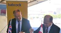 David Lockwood Babcock CEO (L) and Kaharuddin Djenod, (R) CEO PAL sign contract on board HMS Argyll (Photo: Babcock)