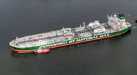 Korolev Prospect is being berthed for bunkering with LNG at the Port of Rotterdam. Image: SCF Press Service