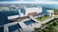 A digital mockup depicting the new NSMV docked at Texas A&M University at Galveston (Image: MARAD)