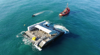 WaveRoller towed in to position off the coast at Peniche in Portugal. (Photo: AW-Energy)