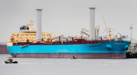 Two 30mx5m Norsepower Rotor Sails onboard the Maersk Pelican. (Photo: Norsepower Oy)