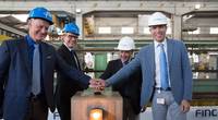 Pictured left to right are Windstar Cruises’ Vice President of Expansion Projects John Gunner and Vice President of Fleet Operations Christopher Prelog, along with Fincantieri’s Shipyard Director Salvatore Savarese and Vice President of Ship Repair and Conversions Andrew Toso, at the Windstar Star Plus Initiative steel-cutting ceremony at Fincantieri’s yard in Palermo, Italy.
(Photo: Windstar Cruises / Mary Schimmelman)