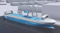 Kongsberg’s Yara Birkeland unmanned container ship concept. (Image: Kongsberg)