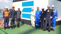 Representatives of Zeaborn Ship Management - Nautilus Log - Korean Register - Verifavia Shipping on-board E.R. TIANPING in Singapore. Picture: Michael Suhr/Zeaborn Ship Management