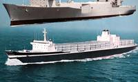 (Credit: USNS Bellatrix: US Navy photo now in the collections of the DoD as Department of Defense photo # DN-SC-85-10732; SL7 M&O: SS Sea-Land Galloway, Martin & Ottaway collection)