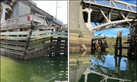 Damage to Hylebos Bridge fender system following the contact. (Source: U.S. Coast Guard)