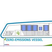 The AAM 150-passenger battery-electric ferry. (c) AAM