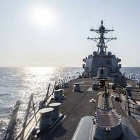 Arleigh Burke-class guided-missile destroyer USS McCampbell (DDG 85) underway on May 13, 2020, in the Indo-Pacific region while assigned to Destroyer Squadron (DESRON) 15, the Navy’s largest forward-deployed DESRON and the U.S. 7th Fleet’s principal surface force. (U.S. Navy photo by Markus Castaneda)
