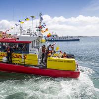 A 14-meter launch placed into service last year by the Swedish Sea Rescue Society has parallel diesel and electric drives consisting of twin 650 hp diesels with waterjets and dual Torqeedo Deep Blue 50 kW electric motors with 10 kWh Deep Blue lithium batteries. (Photo: Torqeedo)