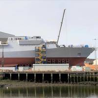 A BAE Systems Type 26 Frigate, HMS Glasgow, under construction. The Type 26 Frigate is the reference ship design for the Hunter Class Frigates.
