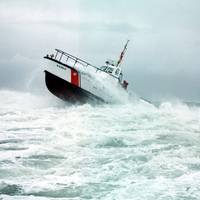 A Coast Guard 44-footer underway in heavy weather. (U.S. Coast Guard photo)