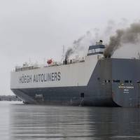 A fire broke out on board the 600-foot vehicle carrier Hoegh Xiamen, at Blount Island in Jacksonville, Fla. (U.S. Coast Guard photo by Jessica Maldonado Gonzalez) 
