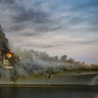 A fire broke out on board USS Bonhomme Richard (LHD 6) at Naval Base San Diego, in July 2020. (Photo: Austin Haist / U.S. Navy)
