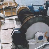 A luffing and trolley travel hoist for bagged material used by two vessel loaders at Lake Charles, Louisiana. The hoists are fitted with Dellner SKP service brakes with mounting stands installed between the hoist motors and the reduction gears. The brakes were also manufactured with extra protection to prevent corrosion from sea water.