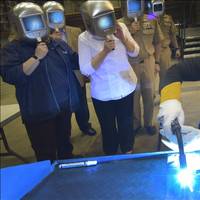 A welder authenticates the keel by welding the initials of the ship's sponsor, Sharla D. Tester, onto the keel plate of the U.S. Navy's fifteenth Littoral Combat Ship (LCS), the future USS Billings (LCS 15), in a ceremony held at Fincantieri Marinette Marine in Marinette, Wisconsin. The Keel Laying is the formal recognition of the start of the ship and module construction process. (U.S. Navy photo by Lockheed Martin)