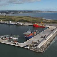 Aberdeen South Harbour pictured in August 2023 with vessels supporting oil and gas, renewables, cruise and cargo in port. Credit: Port of Aberdeen