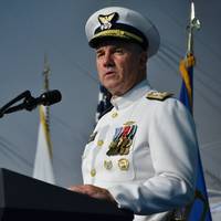 Adm. Karl Schultz speaks during a change of command ceremony at Coast Guard Headquarters in Washington, D.C., June 1, 2018. During the ceremony Schultz relieved Adm. Paul Zukunft to become the 26th commandant of the Coast Guard. (U.S. Coast Guard photo by Patrick Kelley)