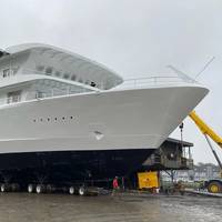 American Melody moves to launch ways at Chesapeake Shipbuilding, Salisbury, Md. (Photo: American Cruise Lines)