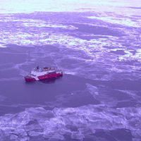 An aerial view of Coast Guard Cutter Healy in Arctic waters. Photo courtesy of NOAA.