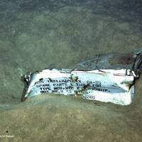 An image shot from a ROV shows a spare parts box from USS Indianapolis on the floor of the Pacific Ocean in more than 16,000 feet of water. (Photo courtesy of Paul G. Allen)