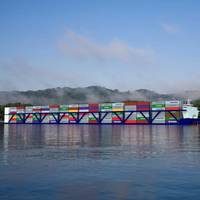 APH vessels are being designed in lengths of 592, 772, and 952 feet. The Vessels will carry from 1824 to 2960 TEUs and will travel north and south at twice the speed of barge lines or about 12-14 knots. CREDIT: American Patriot Holdings