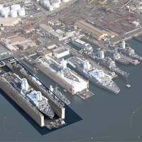 As part of the San Diego Ship Repair expansion, BAE Systems will purchase a new, additional dry dock, shown here as a rendering of where it would be positioned at the shipyard. It will be the company’s largest dry dock in the United States, measuring 950-feet long and 205-feet wide, with a design lifting capacity of 55,000 tons. (Image courtesy of BAE Systems)
