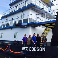 At the commissioning, left to right: Jason Adams, Owner Raymond Louviere Field Foreman; Donald Baudoin, shipyard superintendent; Rex Dobson, shipyard structural superintendent; and Bart Foret, Field Foreman