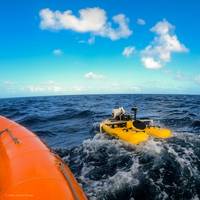 Australian Institute of Marine Science testing its ReefScan reef monitoring technology on an autonomous surface vessel in the ReefWorks test ranges. Photo by Marie Roman, courtesy of AIMS.