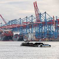 Barge traffic at the Port of Hamburg