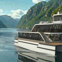 Brim Explorer's new electric, high speed trimaran -  the world's most efficient battery-powered vessel. Illustration: Olav Opheim, Wind Naval Architets