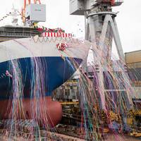 Christening and Launch Ceremony of "FERRY KYOTO". Photo courtesy Mitsubishi Shipbuilding Co., Ltd.
