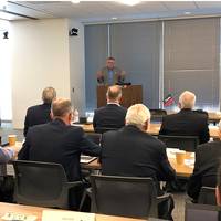  Christopher J. Wiernicki, ABS Chairman, President and CEO, addresses the ABS North America Regional Committee in Houston at the ABS Headquarters. Image courtesy ABS