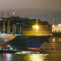 CMA CGM Antoine de Saint Exupery made its maiden call at the Port of Hamburg on Thursday morning, March 15 (© HHM / Dietmar Hasenpuscch)