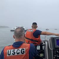 Coast Guard Station Point Allerton crew members respond during the grounding of the ferry Lightening in Boston Harbor, Friday, Aug. 16, 2019. (U.S. Coast Guard photo by Station Point Allerton)