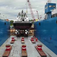 Conrad Shipyard designed and built a new dry dock for Master Boat Builders. The new dry dock measures 155’ long x 66’ wide with 41’ tall wing walls, features a 2,000‑ton lifting capacity, and incorporates a barge bow to enable efficient towing.
Image courtesy Master Boat Builders