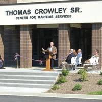 Crowley’s current Chairman and CEO Tom Crowley Jr. – the son of Crowley Sr. – addresses the crowd at the Seafarers International Union dedication ceremony that named a new building in his father’s memory. (Photo: Crowley)