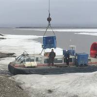 Crowley's hovercraft Arctic Hawk shuttles people and supplies to an Alaskan drill site which became disconnected after the road leading to it was washed out. (Photo: Crowley)
