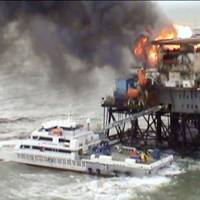 Incat Crowther designed-vessel Muslim Magomayev – seen here saving the lives of 30 personnel caught in an oil platform fire in the Caspian Sea in November 2015. Photo Incat Crowther