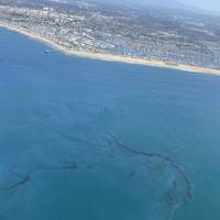 Crude oil is shown in the Pacific Ocean offshore of Orange County, Oct. 3, 2021.

A unified command has been established to respond to and clean up the oil spill off the California coast.

Official U.S. Coast Guard photo.
